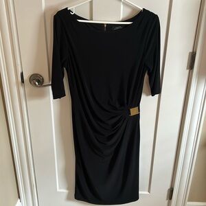 Tahari Little Black Dress with Gold Accent & Zipper, size 8